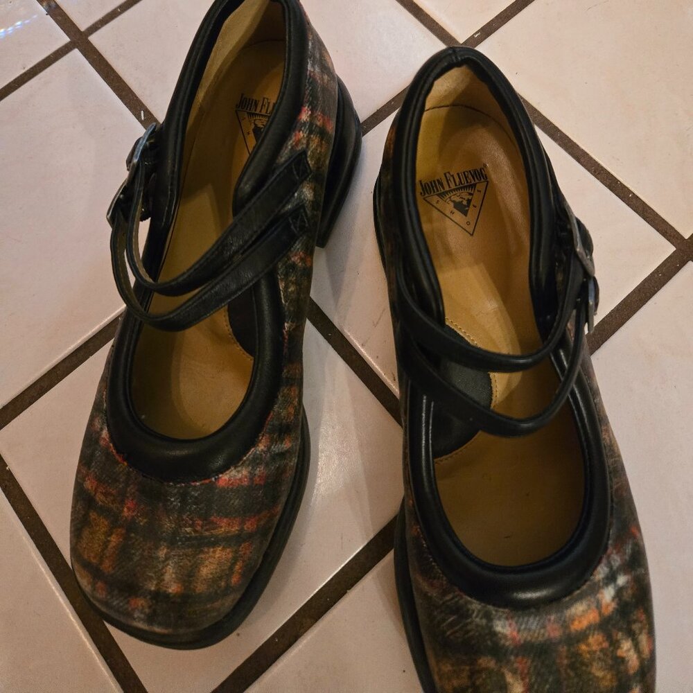 Fluevog Aimee Mary Jane Plaid with Black Trim. 7.5 EUC. $150